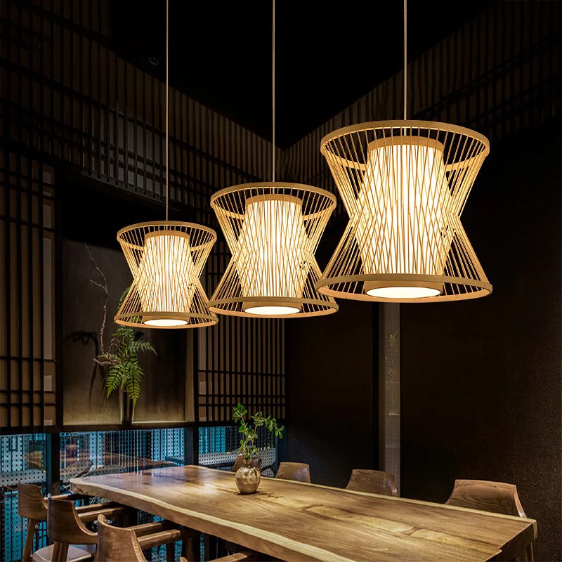 Symmetrische kooi hanglamp Scandinavisch bamboe 1 lamp beige slingerlicht voor restaurant Clearhalo