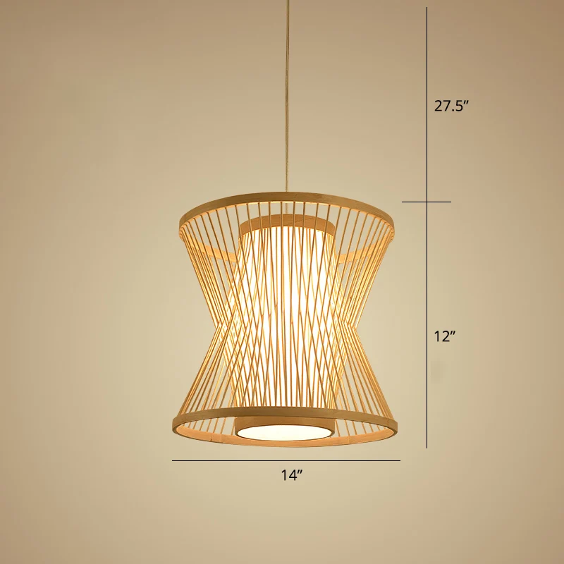 Symmetrische kooi hanglamp Scandinavisch bamboe 1 lamp beige slingerlicht voor restaurant Clearhalo