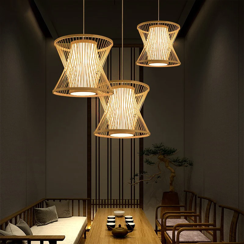 Symmetrische kooi hanglamp Scandinavisch bamboe 1 lamp beige slingerlicht voor restaurant Clearhalo