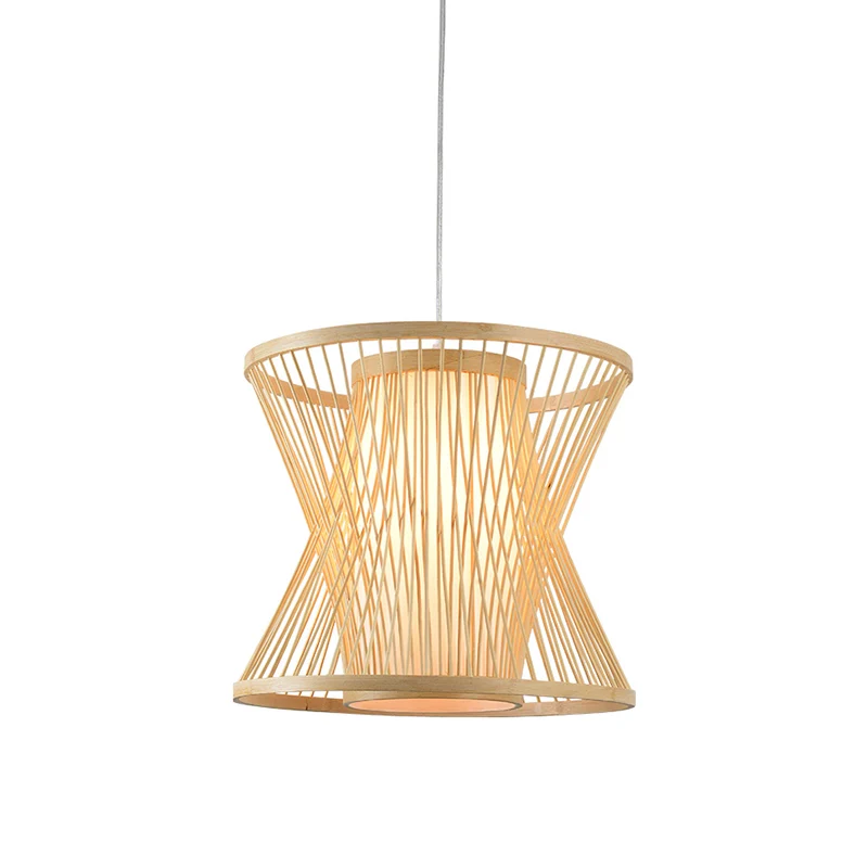 Symmetrische kooi hanglamp Scandinavisch bamboe 1 lamp beige slingerlicht voor restaurant Clearhalo