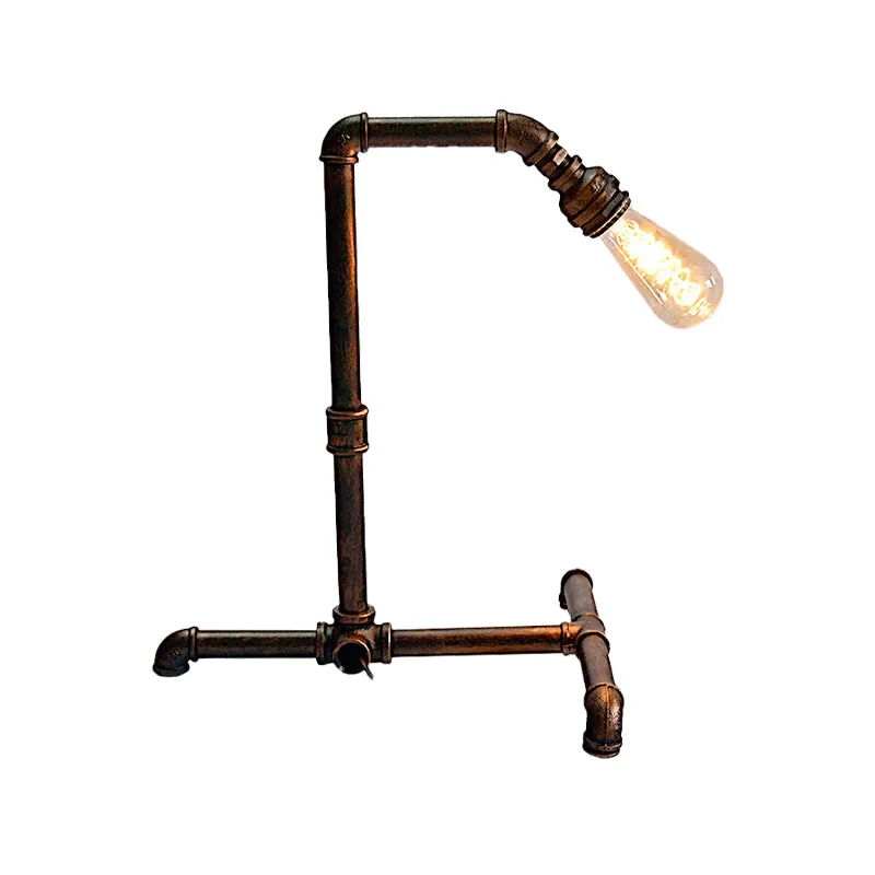 Tafellamp met 1 lamp, gebogen pijp, boerderij, roestafwerking, nachtverlichting van metaal met stekker snoer Clearhalo