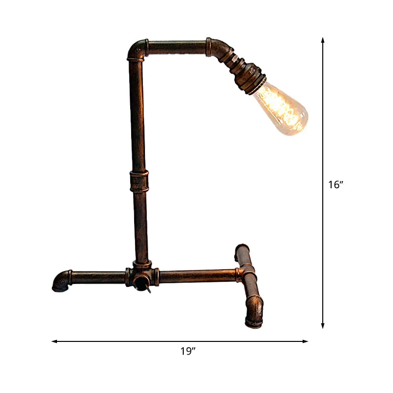 Tafellamp met 1 lamp, gebogen pijp, boerderij, roestafwerking, nachtverlichting van metaal met stekker snoer Clearhalo