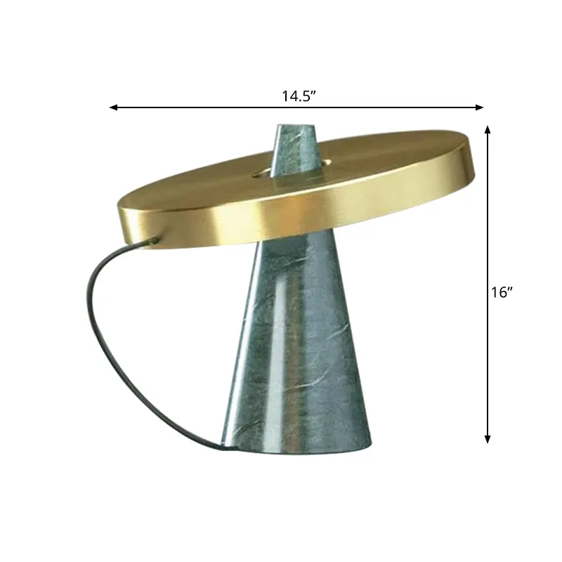 Tafellamp met metallic rond paneel, moderne bureaulamp met 1 kop, goudkleurige afwerking en voet van kegel-aqua-marmer Cle...
