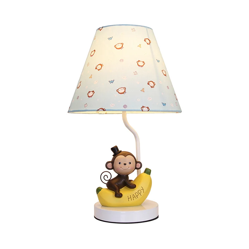 Tafellamp met stoffen bloemenkap en bananenaap voor kinderkamer, cartoonleeslamp met 1 lamp beige Clearhalo