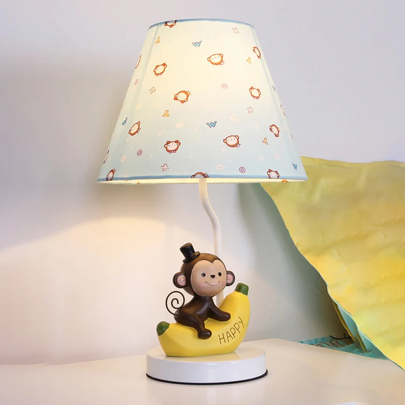 Tafellamp met stoffen bloemenkap en bananenaap voor kinderkamer, cartoonleeslamp met 1 lamp beige Clearhalo