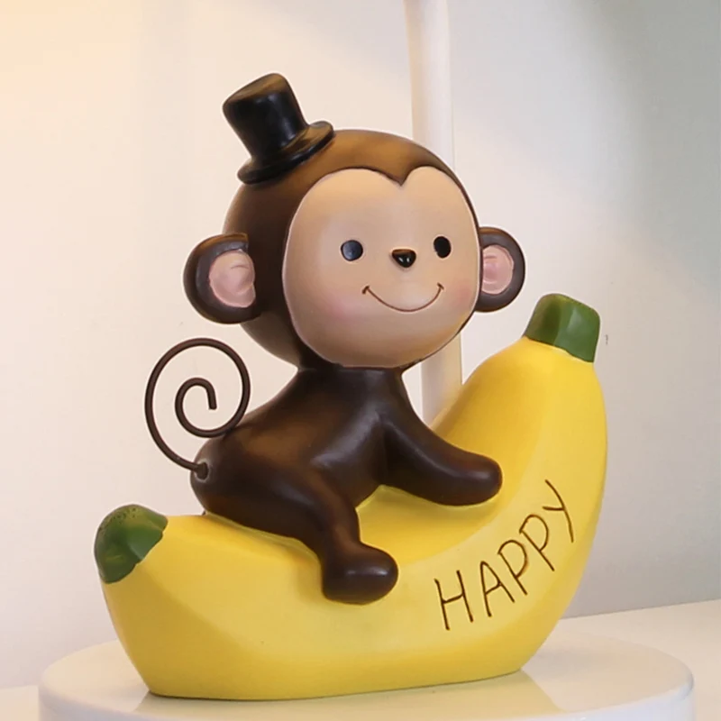 Tafellamp met stoffen bloemenkap en bananenaap voor kinderkamer, cartoonleeslamp met 1 lamp beige Clearhalo