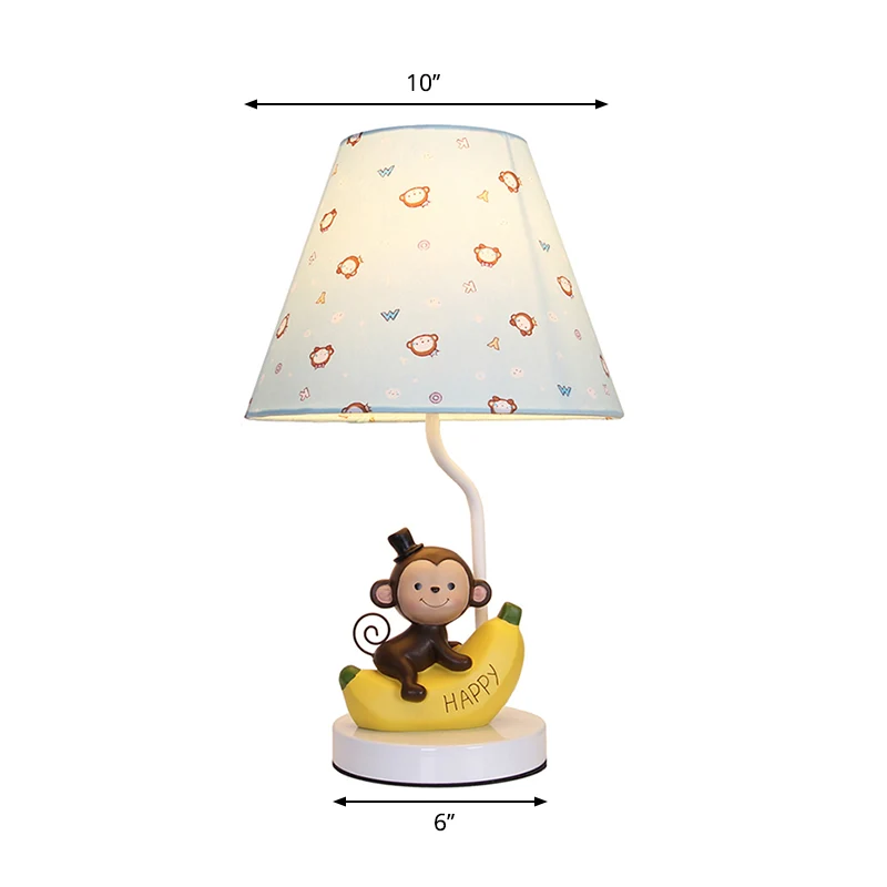 Tafellamp met stoffen bloemenkap en bananenaap voor kinderkamer, cartoonleeslamp met 1 lamp beige Clearhalo