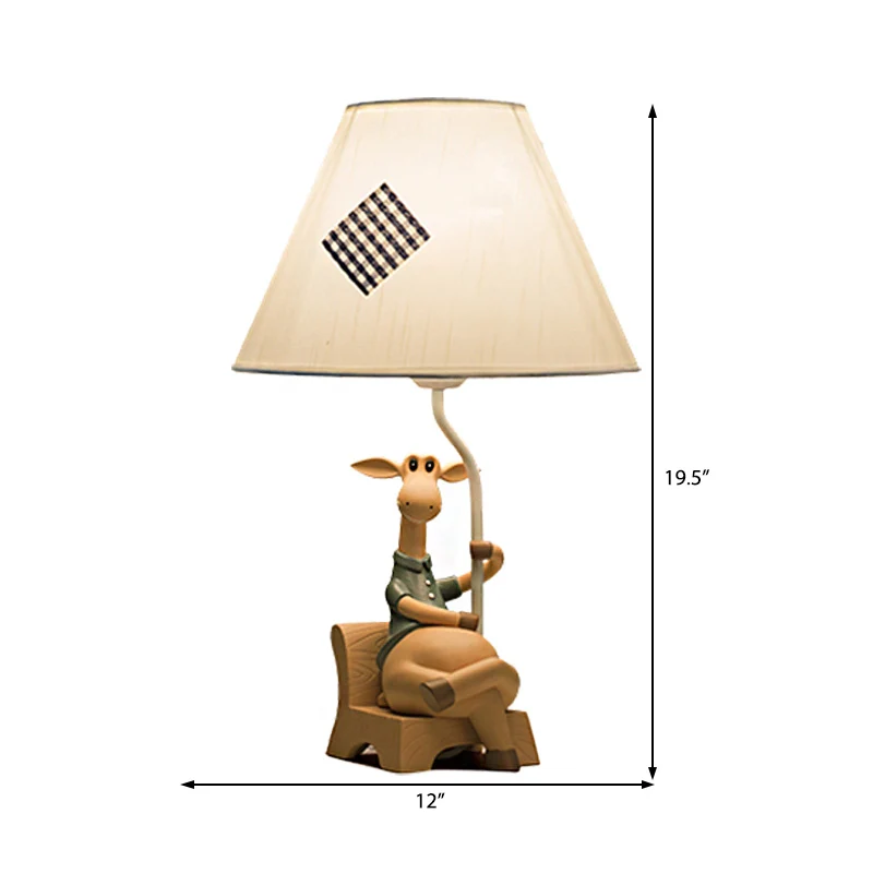 Tafellamp met stoffen kegelvormige kap, landelijke stijl, 1 licht, witte tafelverlichting met voet van harsherten, links/r...