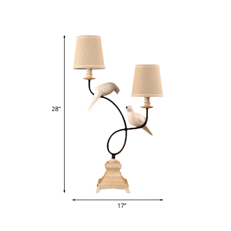 Tafellamp met stoffen ton, modern, 2 lampen, vlasleeslamp met duivendeco Clearhalo