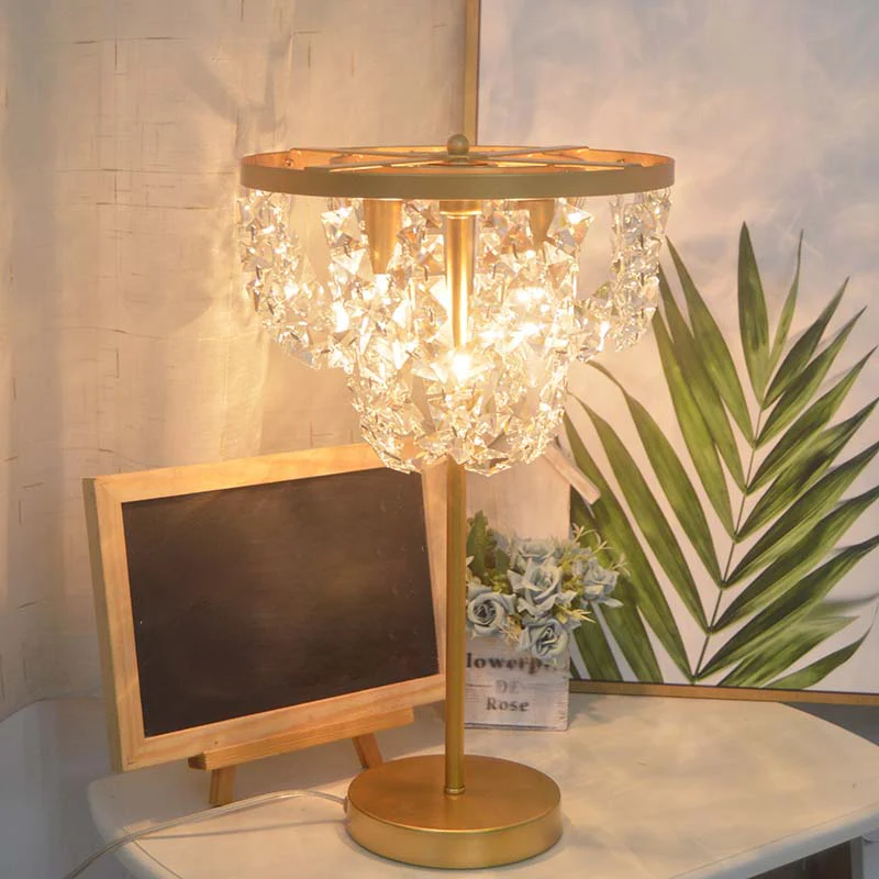 Tafellamp van gefacetteerd glas, minimalistisch goud, woonkamernachtkastje met ketting, 1 lamp Clearhalo