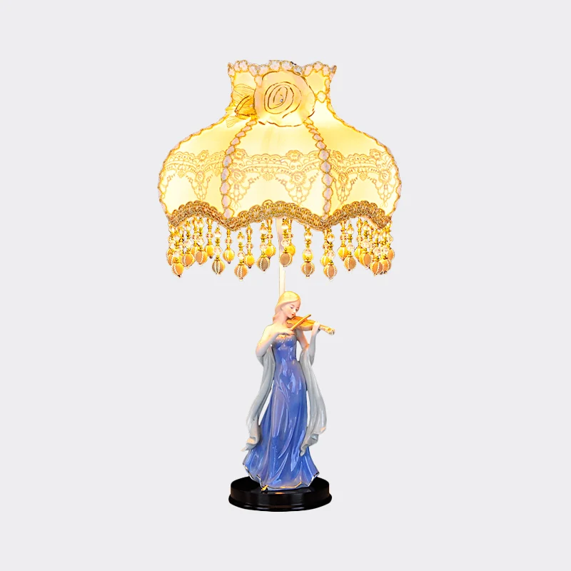 Tafelverlichting met stoffen golfversiering Vintage 1 lichtbeige nachtlampje met keramisch vrouwenontwerp Clearhalo