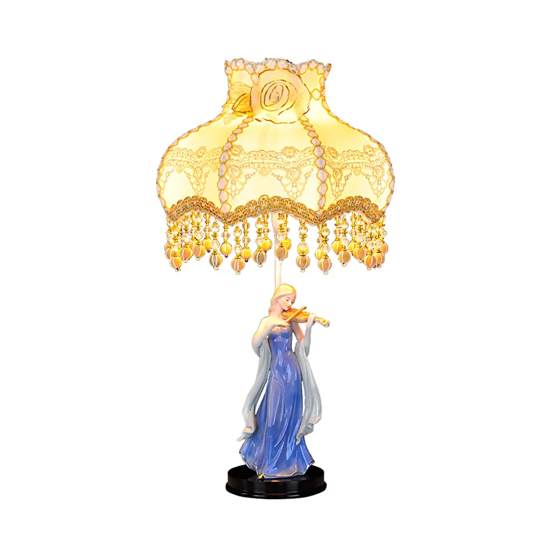 Tafelverlichting met stoffen golfversiering Vintage 1 lichtbeige nachtlampje met keramisch vrouwenontwerp Clearhalo