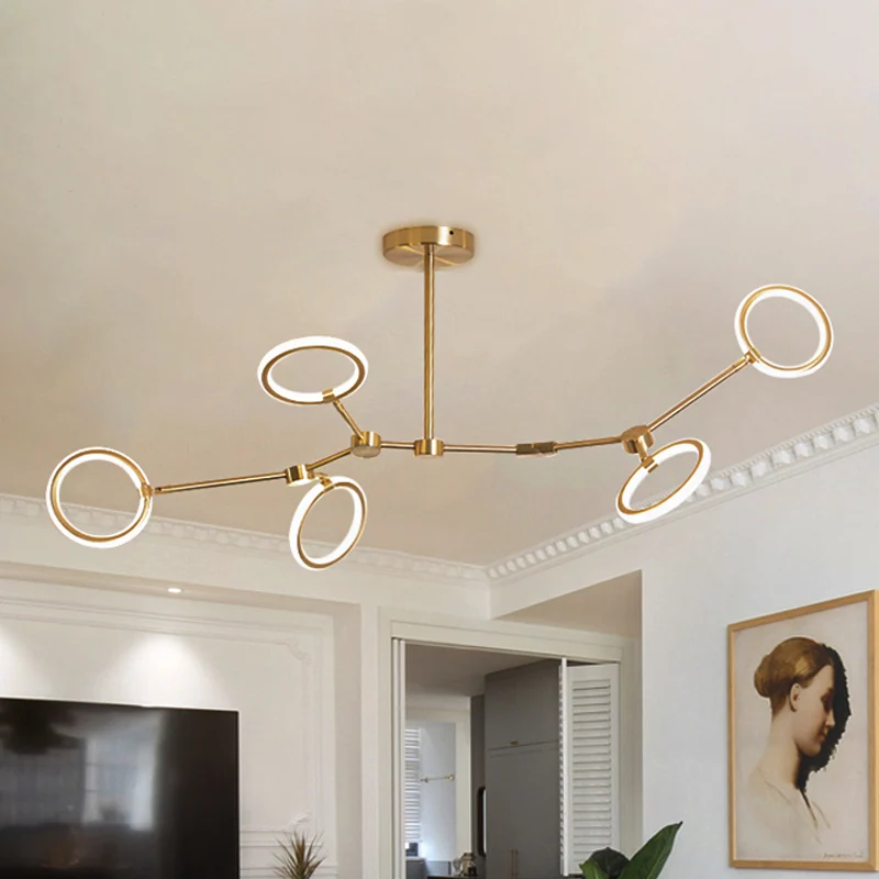 Tak acryl hanglamp moderne 5/6/7-lichts gouden kroonluchter hanger wit/warm licht Clearhalo