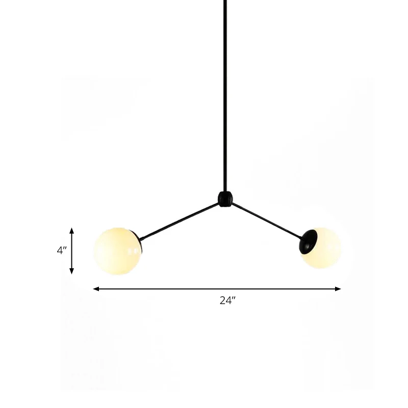 Tak hangende plafondlamp Scandinavische stijl wit glas 2 lampen Zwart hanglamp, 16"/23,5" W Clearhalo