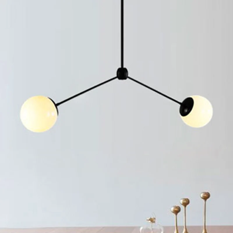 Tak hangende plafondlamp Scandinavische stijl wit glas 2 lampen Zwart hanglamp, 16"/23,5" W Clearhalo