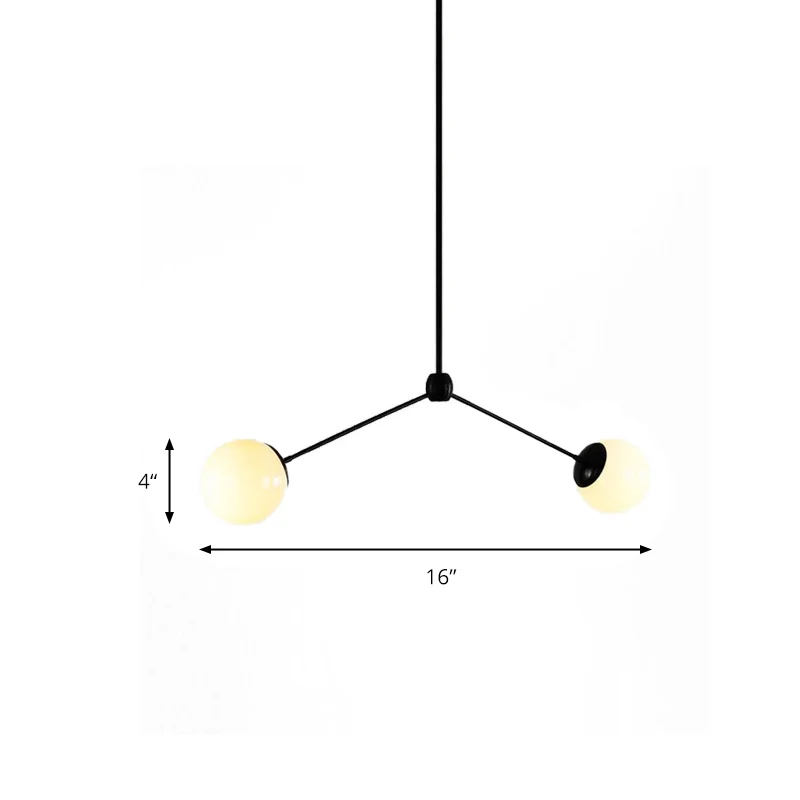 Tak hangende plafondlamp Scandinavische stijl wit glas 2 lampen Zwart hanglamp, 16"/23,5" W Clearhalo