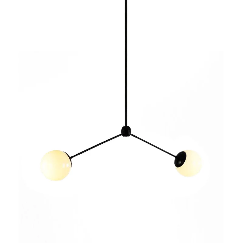 Tak hangende plafondlamp Scandinavische stijl wit glas 2 lampen Zwart hanglamp, 16"/23,5" W Clearhalo