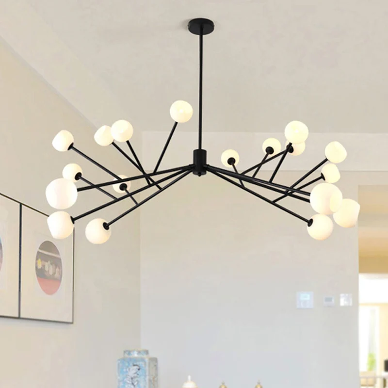 Tak Kroonluchter Hanglamp Modernistisch Matglas 18 Lichten Zwart Hangende Verlichting voor Woonkamer Clearhalo