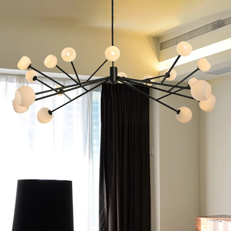 Tak Kroonluchter Hanglamp Modernistisch Matglas 18 Lichten Zwart Hangende Verlichting voor Woonkamer Clearhalo