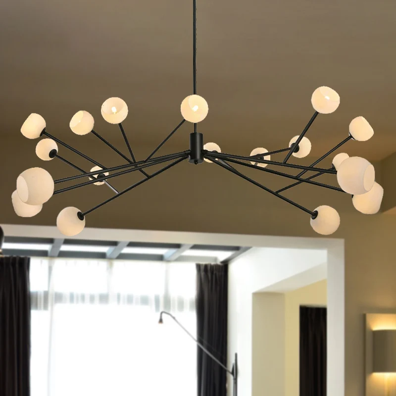 Tak Kroonluchter Hanglamp Modernistisch Matglas 18 Lichten Zwart Hangende Verlichting voor Woonkamer Clearhalo