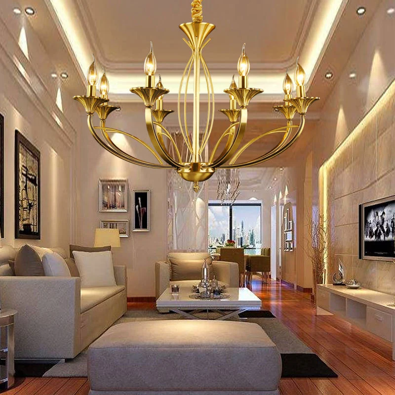 Tak Metaal Hangende Kroonluchter Retro 8 Hoofden Messing Plafond Hanglamp voor Woonkamer Clearhalo