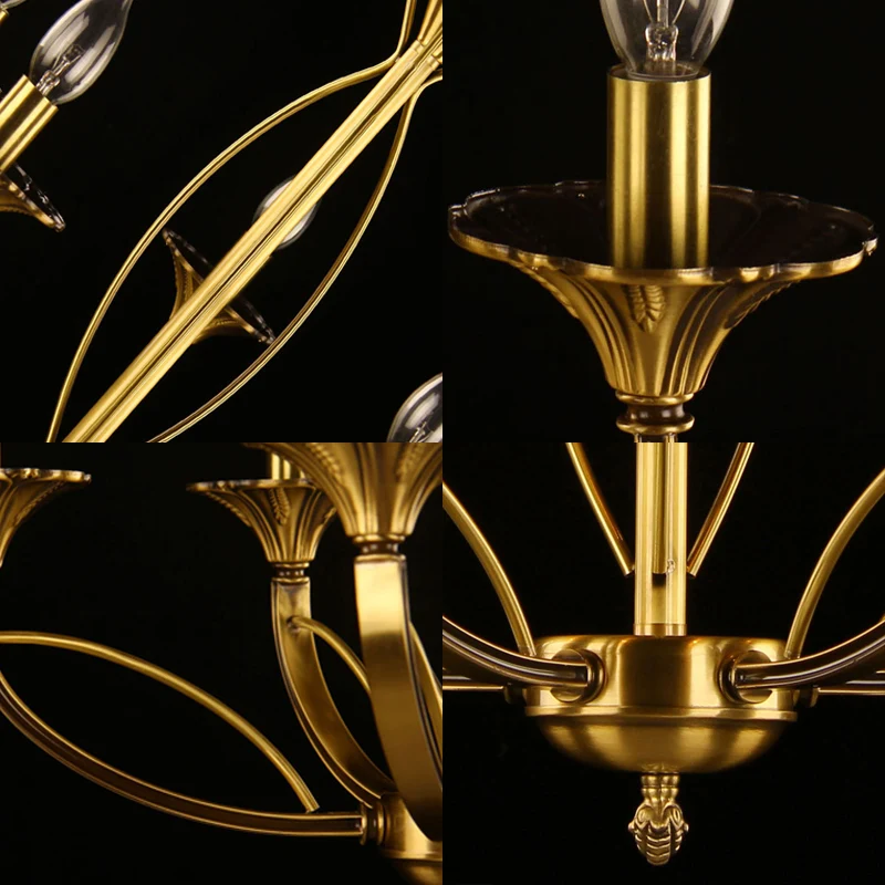 Tak Metaal Hangende Kroonluchter Retro 8 Hoofden Messing Plafond Hanglamp voor Woonkamer Clearhalo