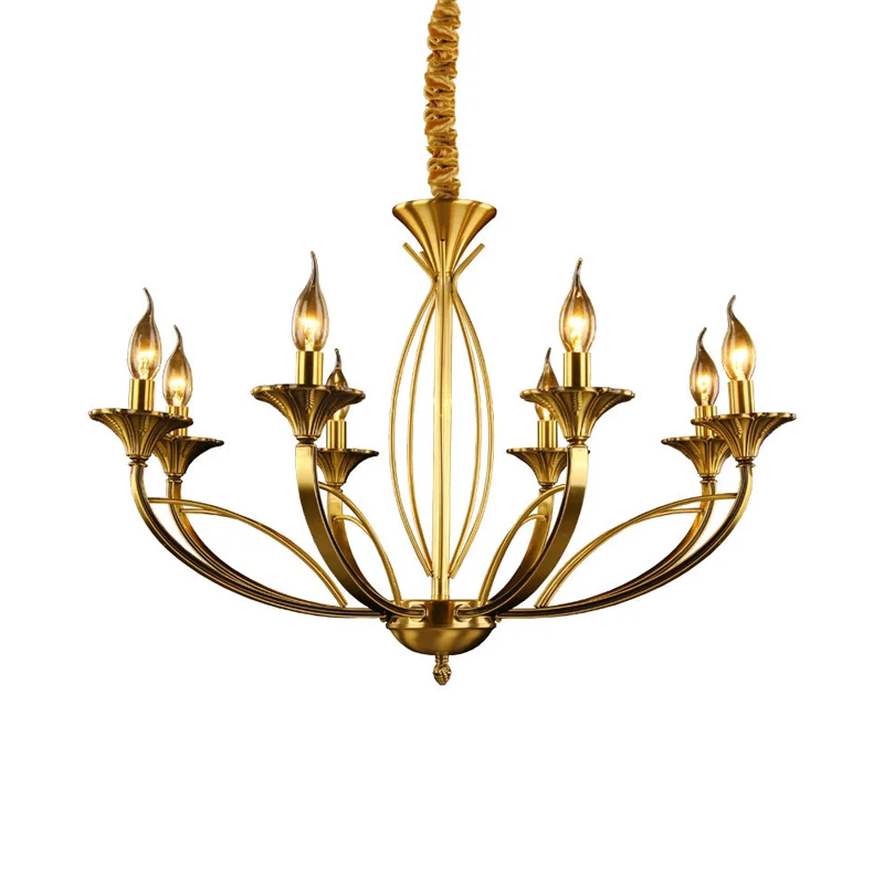 Tak Metaal Hangende Kroonluchter Retro 8 Hoofden Messing Plafond Hanglamp voor Woonkamer Clearhalo