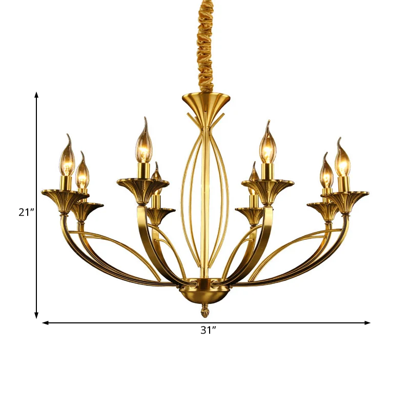 Tak Metaal Hangende Kroonluchter Retro 8 Hoofden Messing Plafond Hanglamp voor Woonkamer Clearhalo