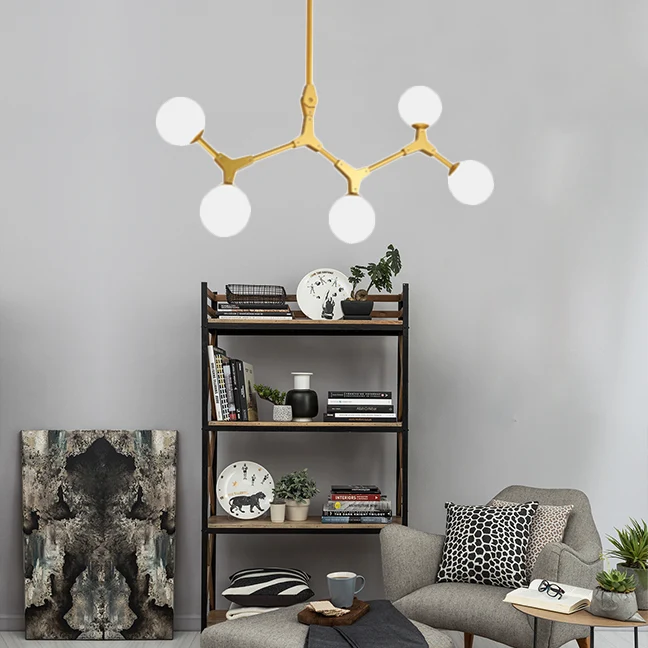 Tak-hanglamp Moderne Scandinavische stijl Opaalglas 5/6/7-lichts Gouden kroonluchterlicht Clearhalo