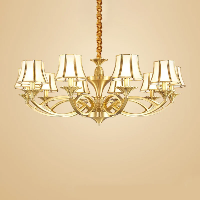 Taps gevormde glazen kroonluchter met patroon, verlichting, klassieke woonkamer hanglamp goud Clearhalo