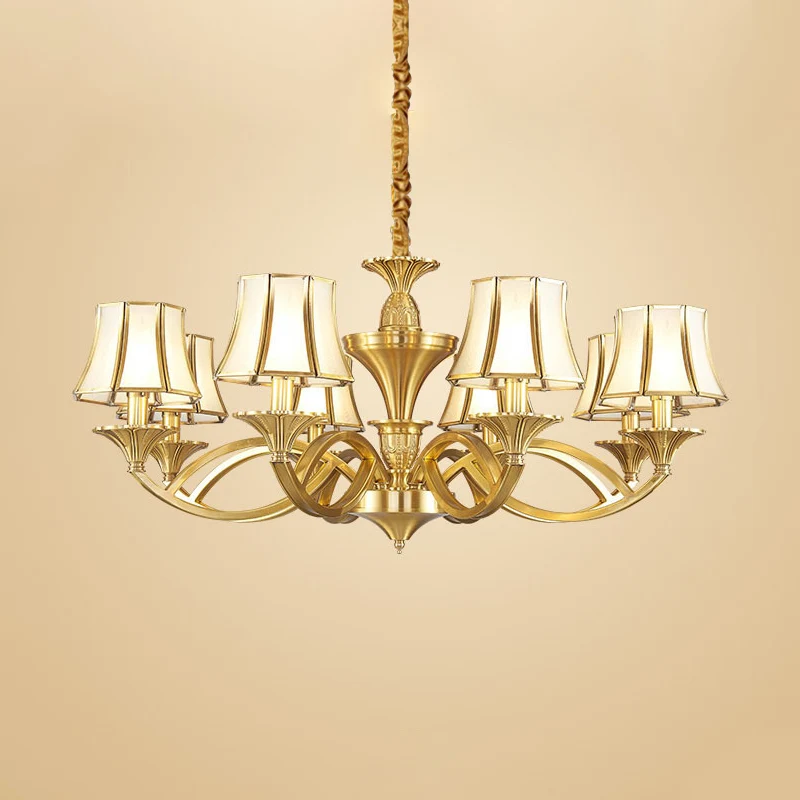 Taps gevormde glazen kroonluchter met patroon, verlichting, klassieke woonkamer hanglamp goud Clearhalo