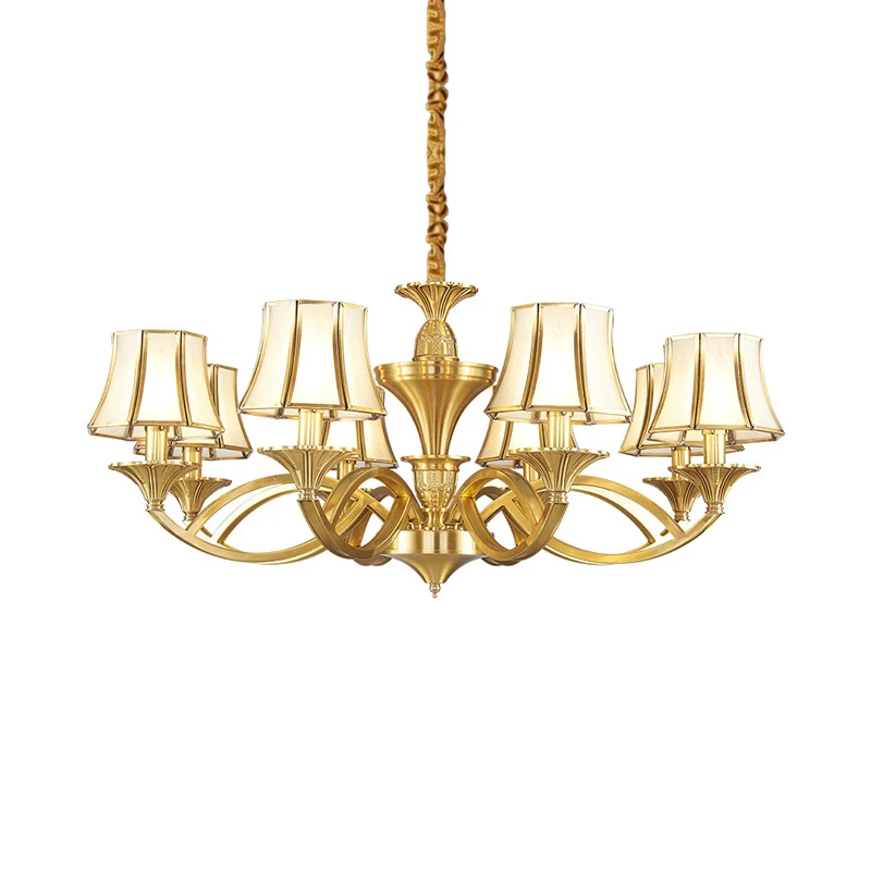Taps gevormde glazen kroonluchter met patroon, verlichting, klassieke woonkamer hanglamp goud Clearhalo