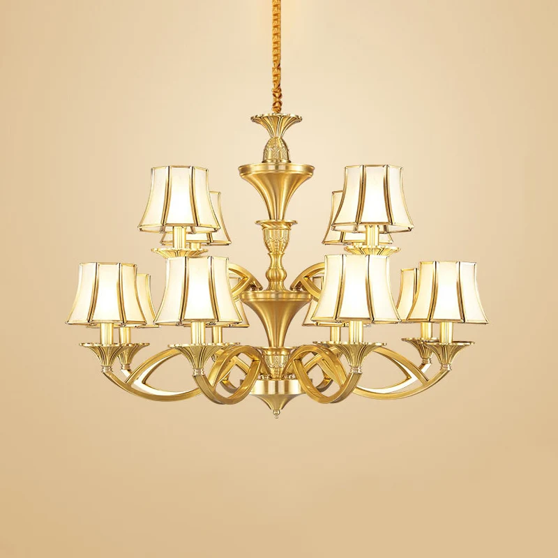 Taps gevormde glazen kroonluchter met patroon, verlichting, klassieke woonkamer hanglamp goud Clearhalo