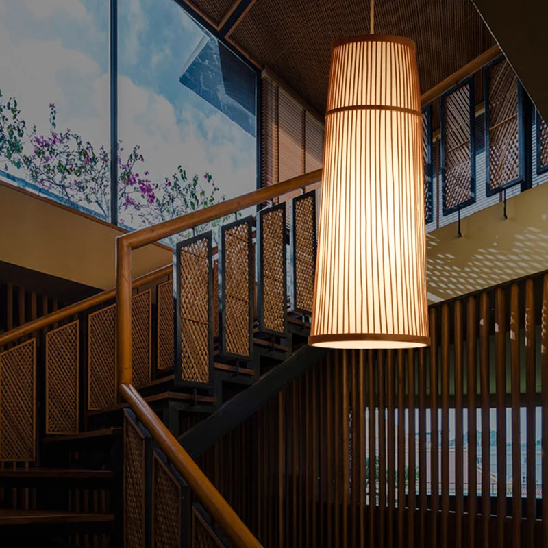 Taps toelopende bamboe schaduw hanglamp landelijke stijl 1 lichtbeige hanglamp voor restaurant Clearhalo