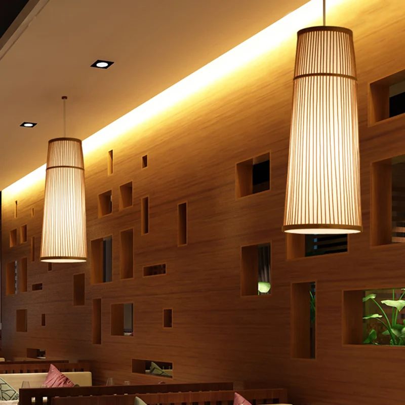 Taps toelopende bamboe schaduw hanglamp landelijke stijl 1 lichtbeige hanglamp voor restaurant Clearhalo