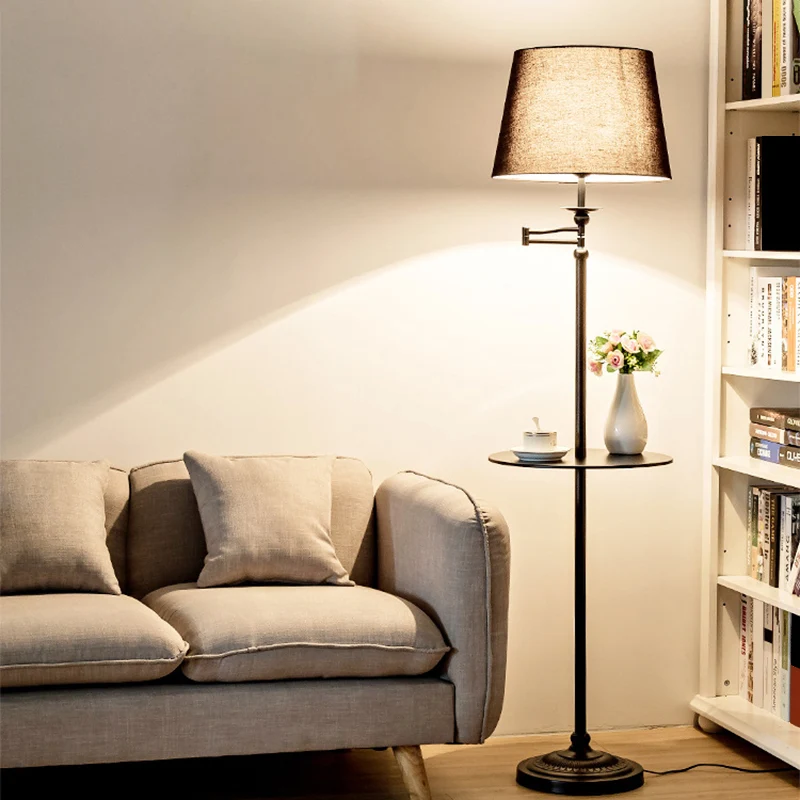 Taps toelopende Drum Woonkamer Staande lichte stof Scandinavische vloerlamp met één lamp en dienblad Clearhalo
