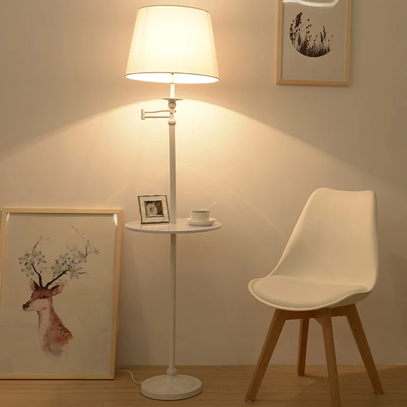 Taps toelopende Drum Woonkamer Staande lichte stof Scandinavische vloerlamp met één lamp en dienblad Clearhalo