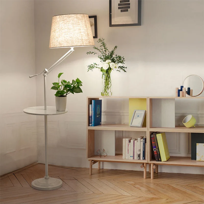 Taps toelopende Drum Woonkamer Staande lichte stof Scandinavische vloerlamp met één lamp en dienblad Clearhalo