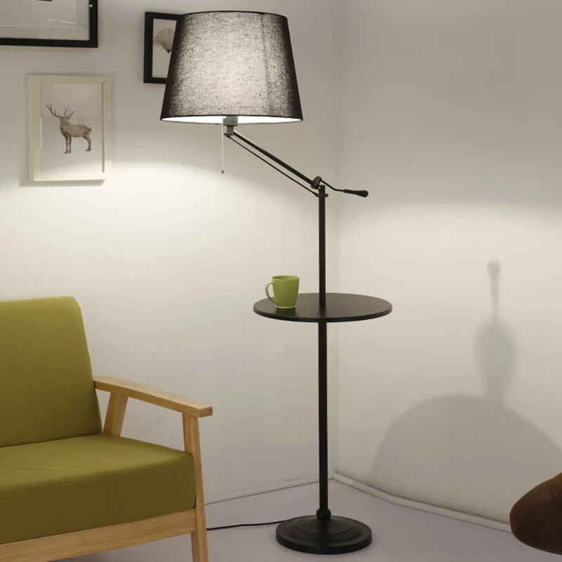 Taps toelopende Drum Woonkamer Staande lichte stof Scandinavische vloerlamp met één lamp en dienblad Clearhalo