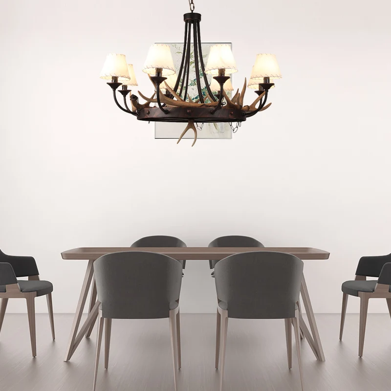 Taps toelopende eetkamer hanglamp Traditioneel metaal 8 lampen Bruine kroonluchter hanglamp met geweidecoratie Clearhalo