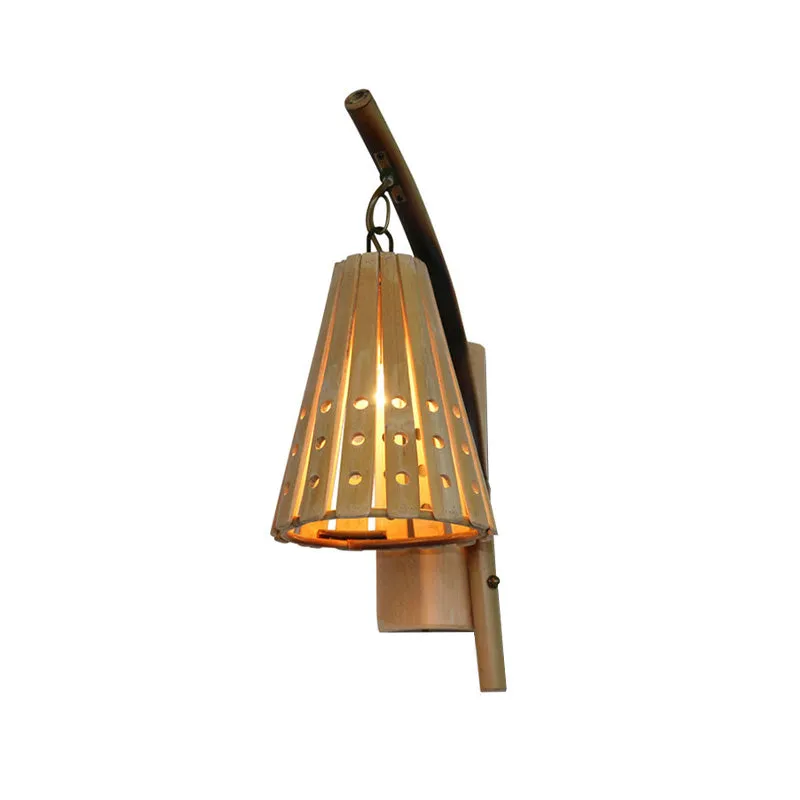Taps toelopende houten schans Japanse 1-kops beige wandgemonteerde lichtarmatuur voor restaurant Clearhalo