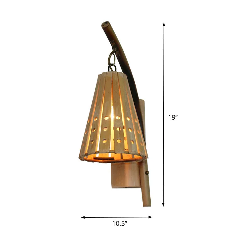 Taps toelopende houten schans Japanse 1-kops beige wandgemonteerde lichtarmatuur voor restaurant Clearhalo