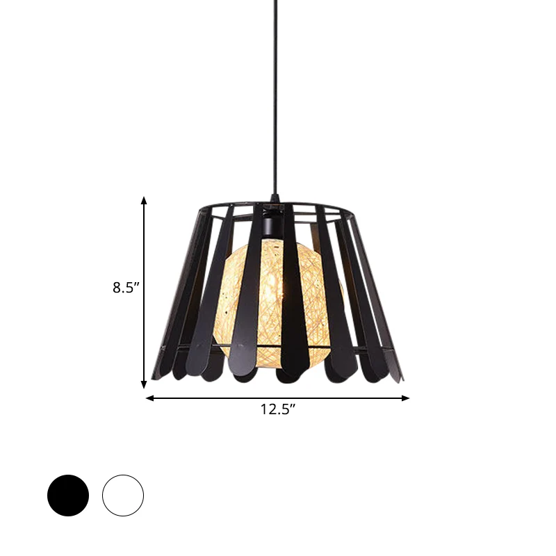 Taps toelopende keukenhanglamp industrieel metaal 1-lichts wit/zwarte hanglamp met rotan kap Clearhalo