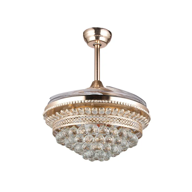 Taps toelopende kristallen bollen ventilatorlicht hedendaagse slaapkamer 42,5" brede LED semi-inbouw plafondlamp goud, 3-b...