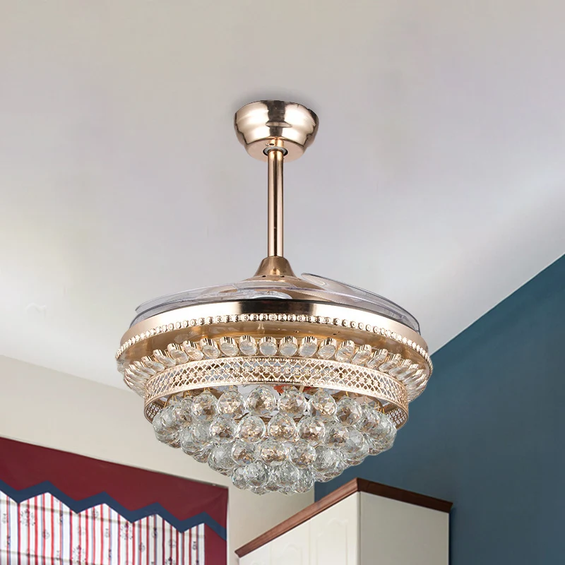 Taps toelopende kristallen bollen ventilatorlicht hedendaagse slaapkamer 42,5" brede LED semi-inbouw plafondlamp goud, 3-b...