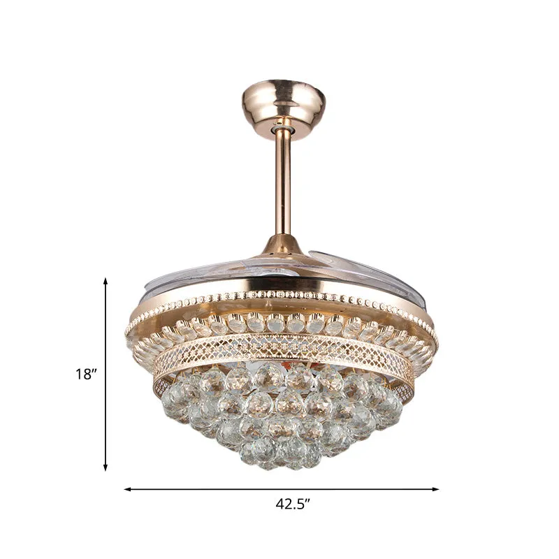 Taps toelopende kristallen bollen ventilatorlicht hedendaagse slaapkamer 42,5" brede LED semi-inbouw plafondlamp goud, 3-b...