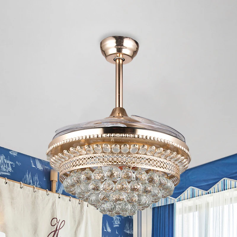 Taps toelopende kristallen bollen ventilatorlicht hedendaagse slaapkamer 42,5" brede LED semi-inbouw plafondlamp goud, 3-b...