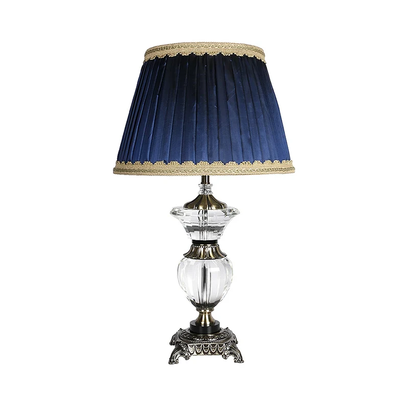 Taps toelopende kristallen bureaulamp van moderne stof met 1 kop nachtelijke tafellamp blauw Clearhalo