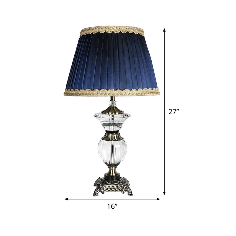 Taps toelopende kristallen bureaulamp van moderne stof met 1 kop nachtelijke tafellamp blauw Clearhalo