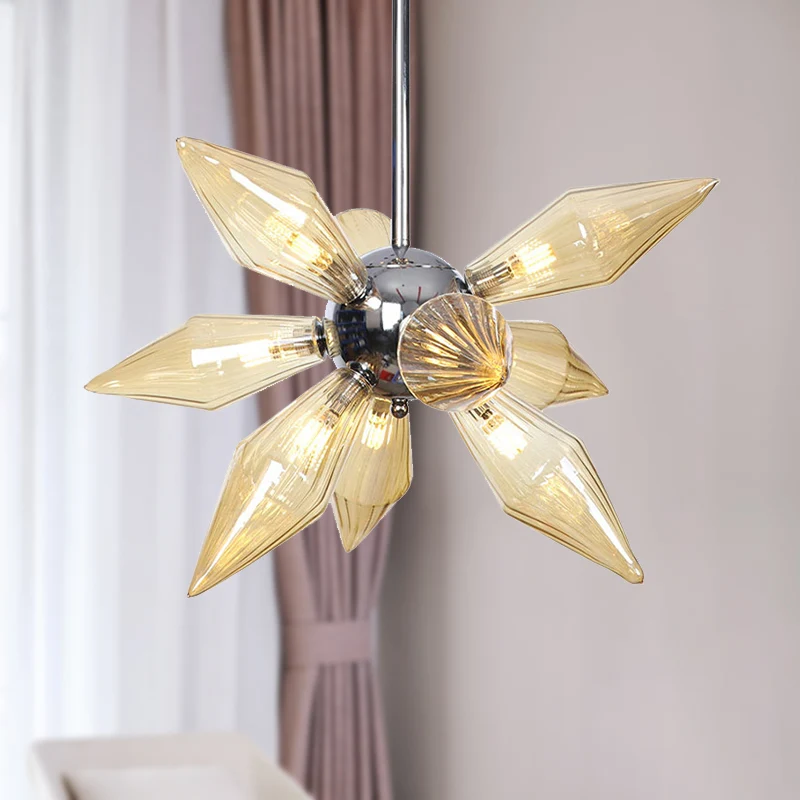 Taps toelopende kroonluchter modernistisch amber geribbeld glas 9 koppen eetkamer hanglampset Clearhalo